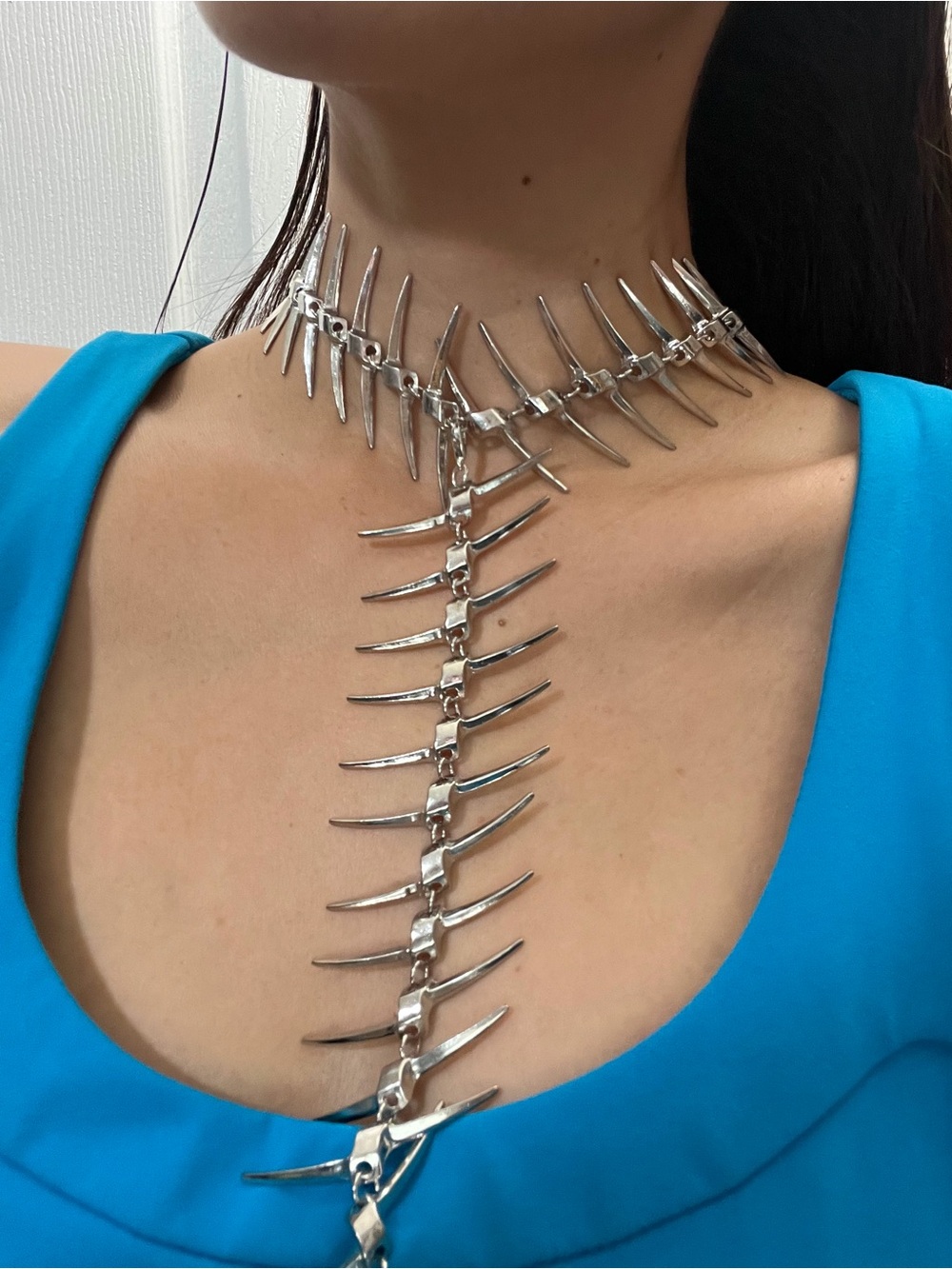 3 in 1 Silver centipede punk chunky choker necklace bracelet for women girls